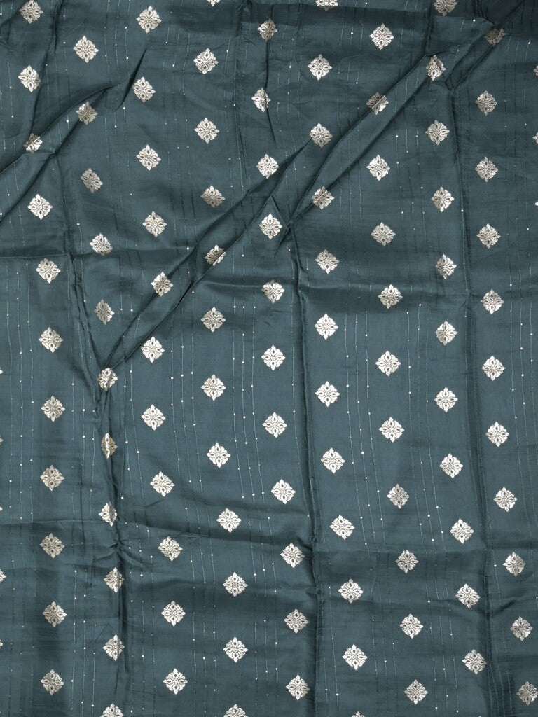 Georgette fancy saree dark green color allover stripes & zari border with short pallu and self blouse