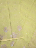 Chanderi fancy saree light green color allover mirror work & zari border with short pallu and self blouse