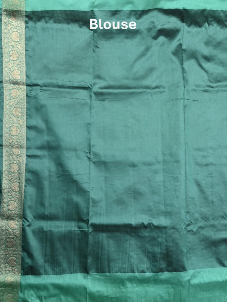 Dupion fancy saree peacock green color allover zari motifs & zari border with rich pallu and plain blouse