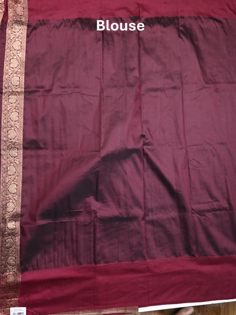 Dupion fancy saree dark maroon color allover zari motifs & zari border with rich pallu and plain blouse
