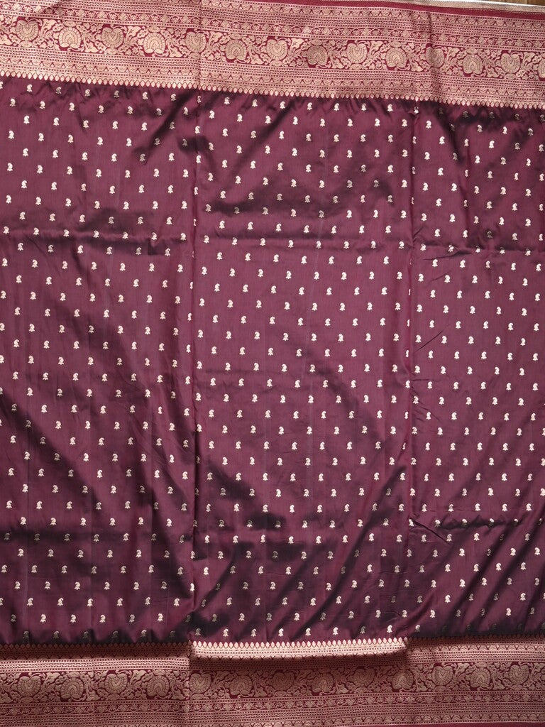 Dupion fancy saree dark maroon color allover zari motifs & zari border with rich pallu and plain blouse