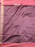 Dupion fancy saree dark wine color allover zari motifs & zari border with rich pallu and plain blouse