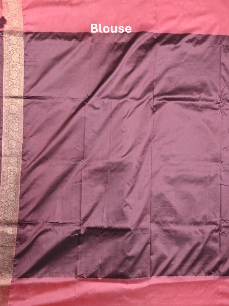 Dupion fancy saree dark wine color allover zari motifs & zari border with rich pallu and plain blouse