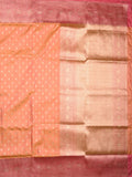 Dupion fancy saree peach color allover zari motifs & zari border with rich pallu and plain blouse