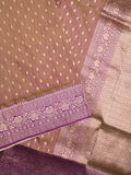 Dupion fancy saree brown color allover zari motifs & zari border with rich pallu and plain blouse