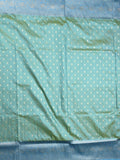 Dupion fancy saree sky blue color allover zari motifs & zari border with rich pallu and plain blouse