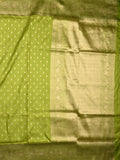 Dupion fancy saree parrot green color allover zari motifs & zari border with rich pallu and plain blouse