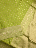 Dupion fancy saree parrot green color allover zari motifs & zari border with rich pallu and plain blouse