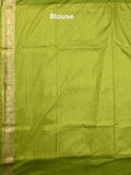 Dupion fancy saree parrot green color allover zari motifs & zari border with rich pallu and plain blouse