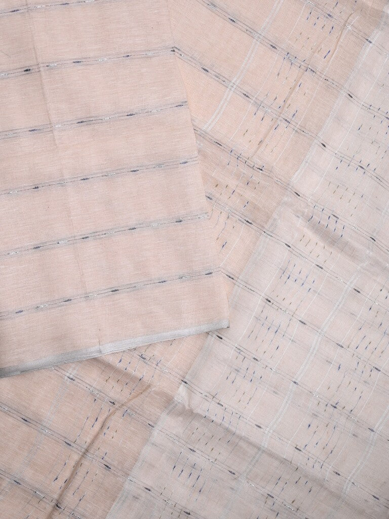 Jute lenin fancy saree pastel pink color allover stripes with stripes pallu and attached self blouse