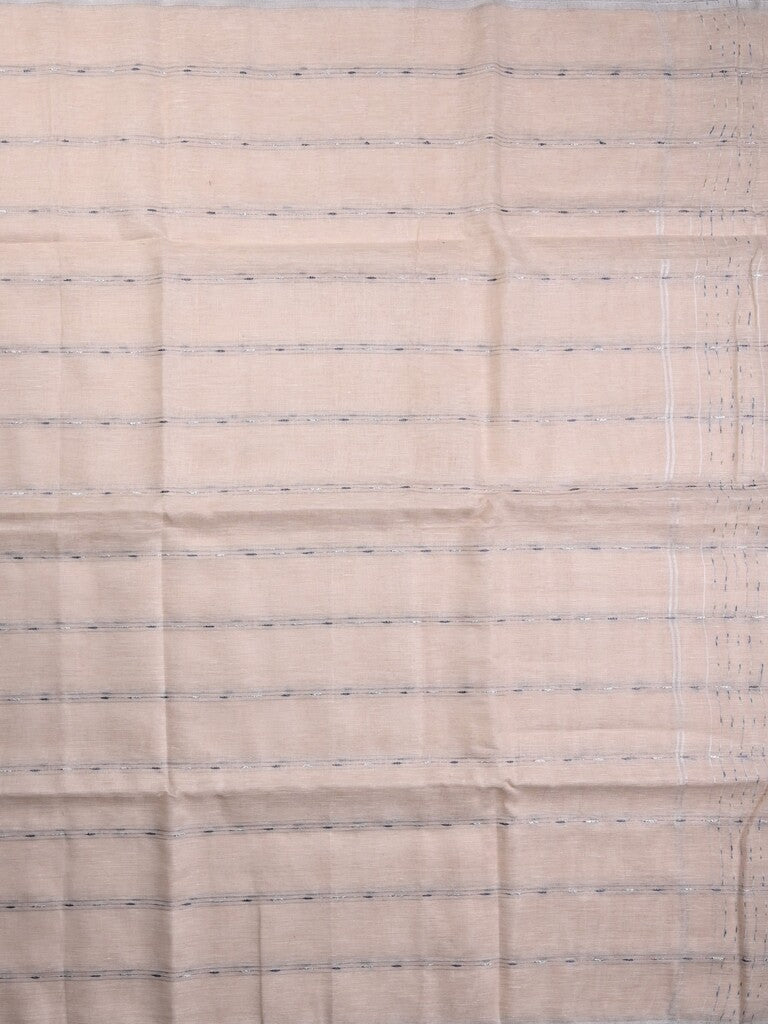 Jute lenin fancy saree pastel pink color allover stripes with stripes pallu and attached self blouse