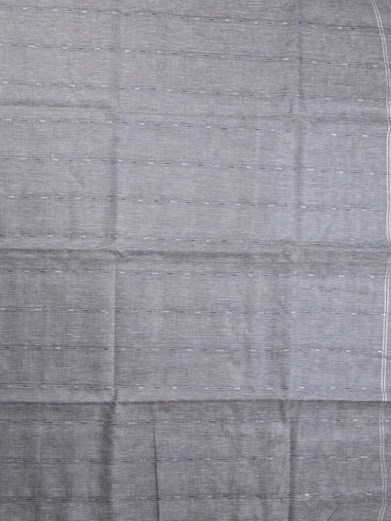 Jute lenin fancy saree grey color allover stripes with stripes pallu and attached self blouse