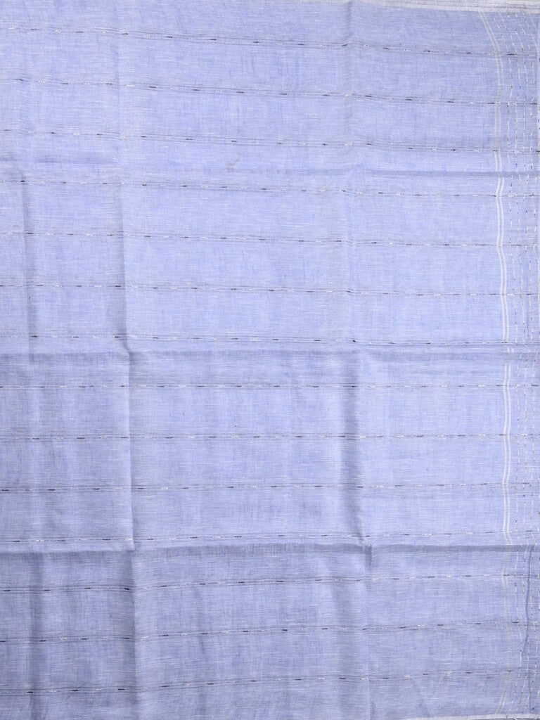 Jute lenin fancy saree light blue color allover stripes with stripes pallu and attached self blouse