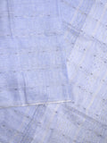 Jute lenin fancy saree light blue color allover stripes with stripes pallu and attached self blouse