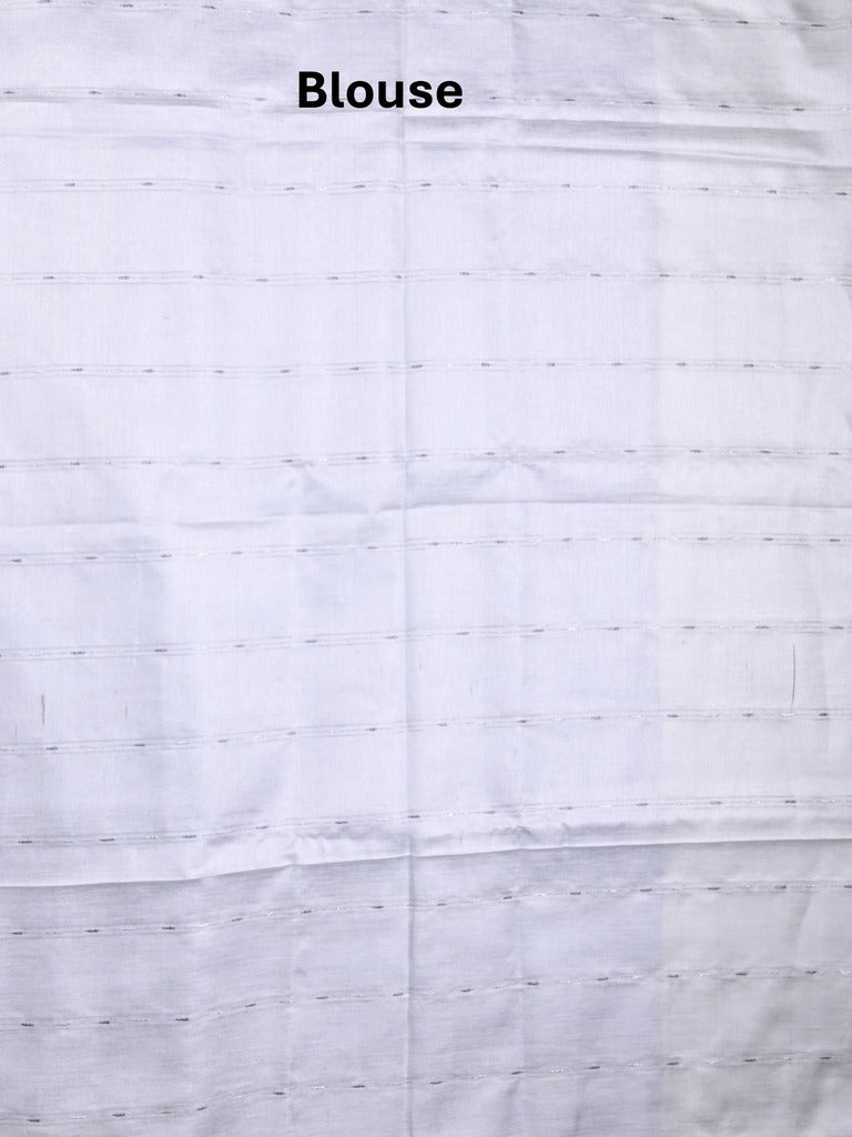 Jute lenin fancy saree light blue color allover stripes with stripes pallu and attached self blouse