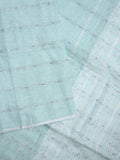 Jute lenin fancy saree pastel blue color allover stripes with stripes pallu and attached self blouse