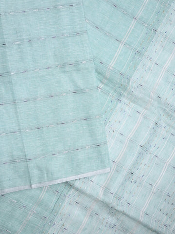 Jute lenin fancy saree pastel blue color allover stripes with stripes pallu and attached self blouse