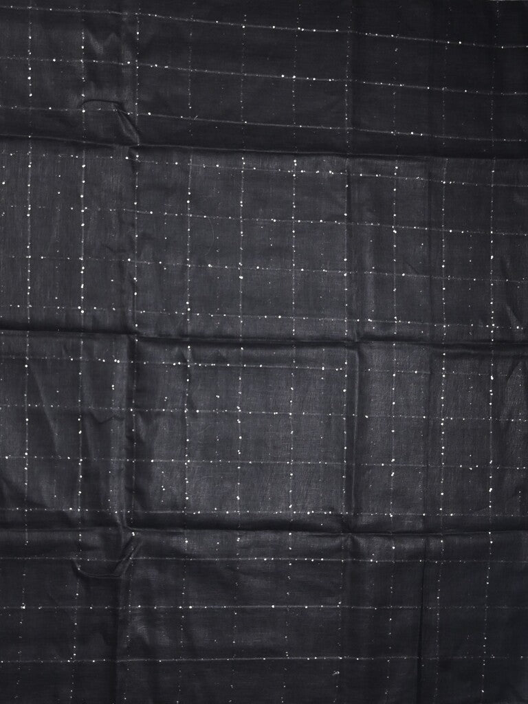 Jute lenin fancy saree black color allover stripes with stripes pallu and attached self blouse