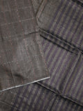 Jute lenin fancy saree grey color allover stripes with stripes pallu and attached self blouse
