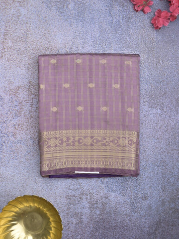 Dupion fancy saree light purple color allover zari motifs & zari border with short zari pallu and contrast plain blouse