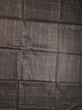 Jute lenin fancy saree grey color allover stripes with stripes pallu and attached self blouse