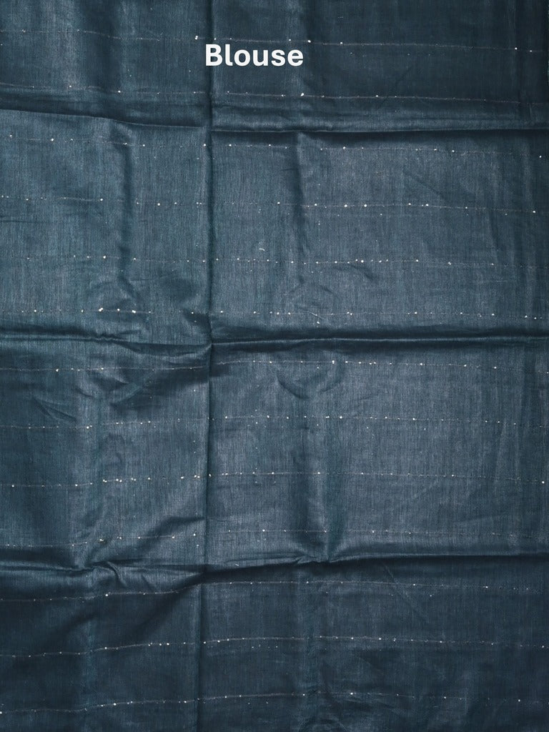 Jute lenin fancy saree navy blue color allover stripes with stripes pallu and attached self blouse