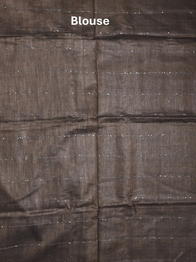 Jute lenin fancy saree brownish grey color allover stripes with stripes pallu and attached self blouse