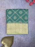 Raw mango pattu saree peacock green color allover zari weaves & zari border with rich pallu and contrast plain blouse