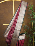 Kanchi pattu saree magenta color allover zari weaves & kanchi border with rich pallu and contrast plain blouse