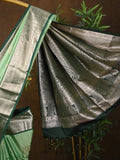 Kanchi pattu saree pista green color allover zari weaves & kanchi border with rich pallu and contrast plain blouse