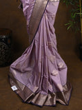 Kanchi pattu saree light lavender color allover zari weaves & kanchi border with rich pallu and contrast plain blouse