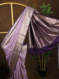 Kanchi pattu saree light lavender color allover zari weaves & kanchi border with rich pallu and contrast plain blouse