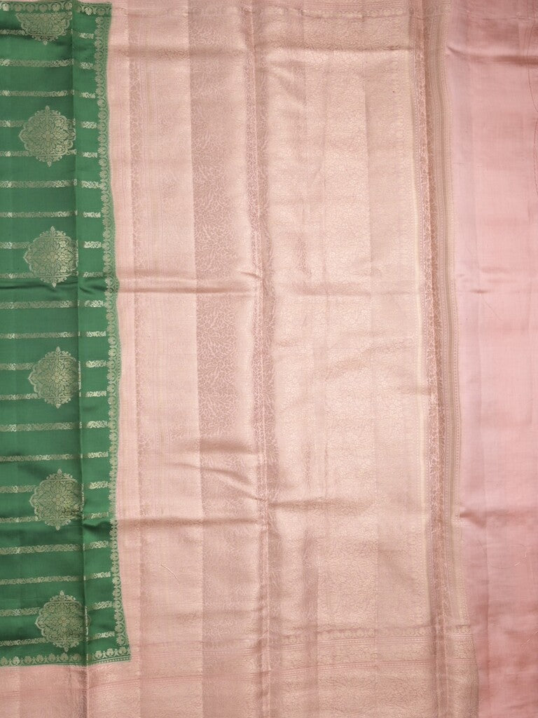Raw mango pattu saree bottle green color allover zari weaves & zari border with rich pallu and contrast plain blouse