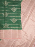 Raw mango pattu saree bottle green color allover zari weaves & zari border with rich pallu and contrast plain blouse