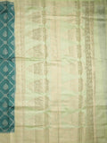 Raw mango pattu saree peacock green color allover zari weaves & zari border with rich pallu and contrast plain blouse