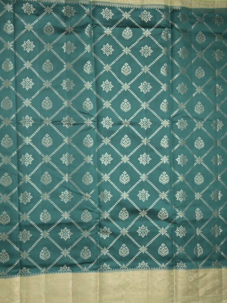 Raw mango pattu saree peacock green color allover zari weaves & zari border with rich pallu and contrast plain blouse