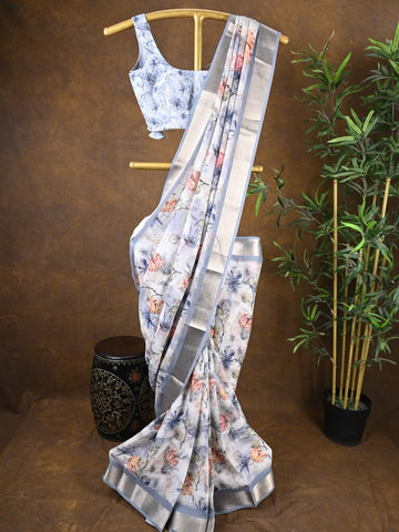 Rocket saree Soft organza saree pastel blue color