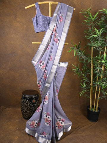 (Rocket saree) Soft organza saree bluish grey color