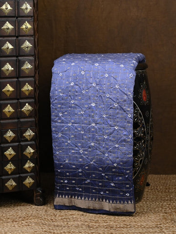 Munga bandhani fancy saree light blue color allover work & small zari border with contrast pallu and blouse