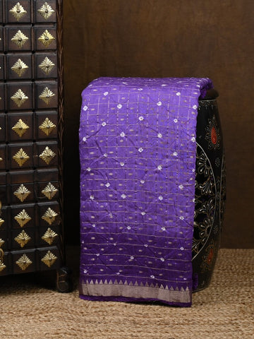 Munga bandhani fancy saree blue color allover work & small zari border with contrast pallu and blouse