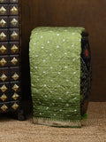 Munga bandhani fancy saree olive green color allover work & small zari border with contrast pallu and blouse