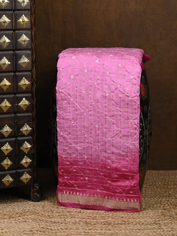 Munga bandhani fancy saree light purple color allover work & small zari border with contrast pallu and blouse
