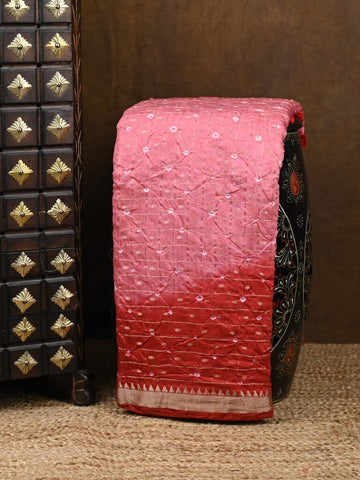 Munga bandhani fancy saree pink color allover work & small zari border with contrast pallu and blouse