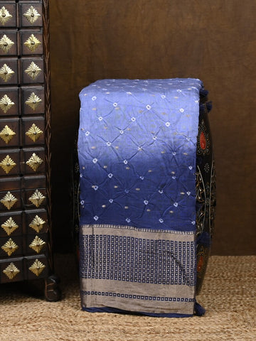 Munga bandhani fancy saree sky blue color allover work & zari border with contrast pallu and blouse