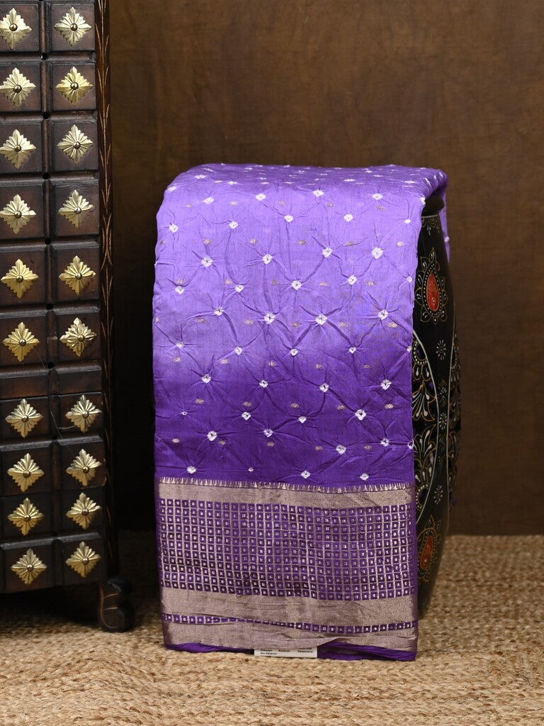 Munga bandhani fancy saree blue color allover work & zari border with contrast pallu and blouse