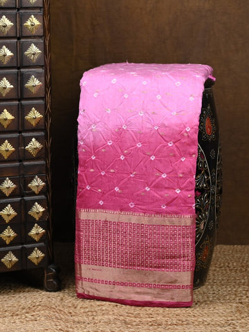 Munga bandhani fancy saree light purple color allover work & zari border with contrast pallu and blouse