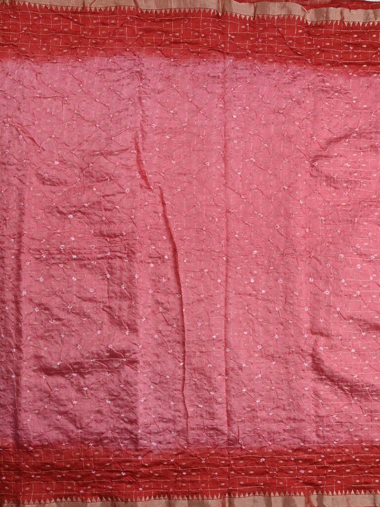 Munga bandhani fancy saree pink color allover work & small zari border with contrast pallu and blouse
