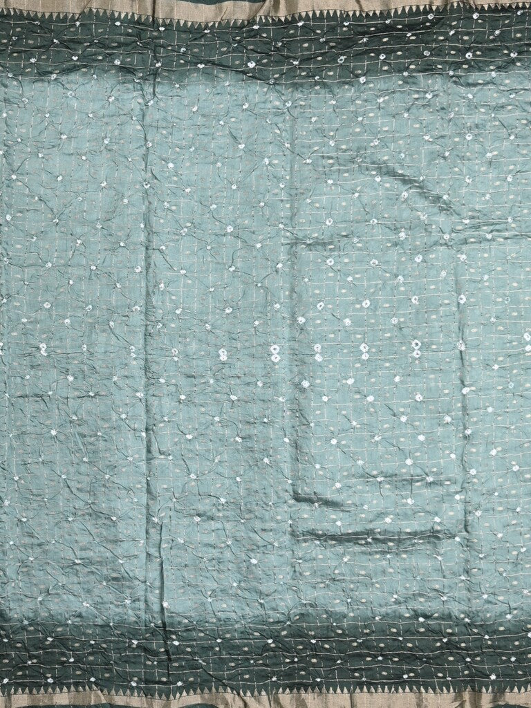 Munga bandhani fancy saree bluish grey color allover work & small zari border with contrast pallu and blouse