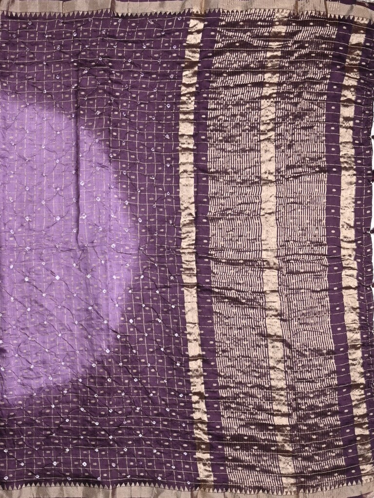 Munga bandhani fancy saree lavender color allover work & small zari border with contrast pallu and blouse