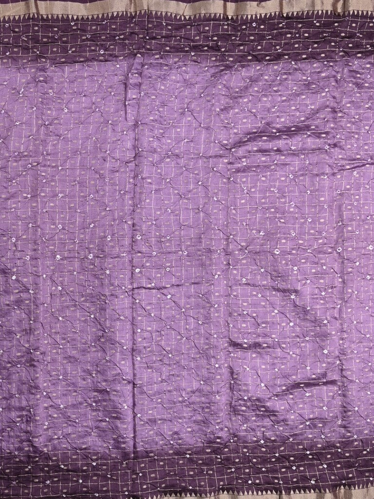 Munga bandhani fancy saree lavender color allover work & small zari border with contrast pallu and blouse